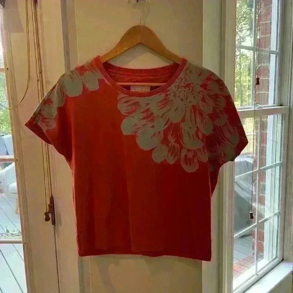 Anthropologie Cute Top, Rust Color with Blue flower detail, Size XS - Picture 8 of 8